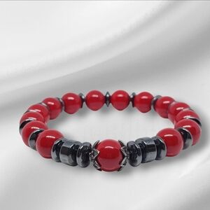Hematite Beads/Red Ceramic Beaded Bracelet
